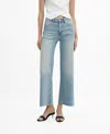Mango Sharon Raw Hem Wide Leg Ankle Jeans In Light Blue