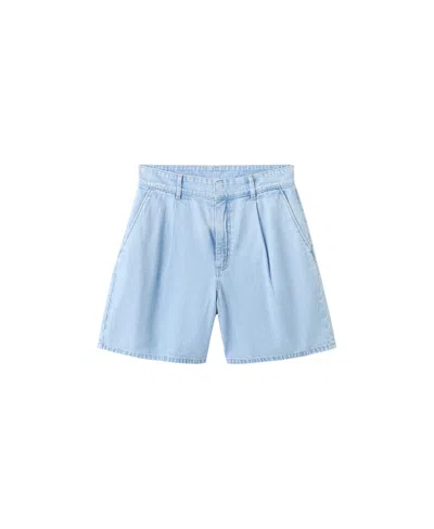 Mango Women's Mid-rise Pleated Denim Shorts, 6" Inseam In Light Blue