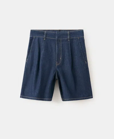 Mango Women's Mid-rise Pleats Denim Bermuda Shorts In Open Blue