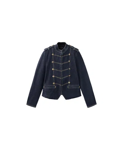 Mango Women's Military Decorative Frog Closures Stand-up Collar Denim Jacket In Open Blue