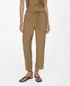 Mango Drawstring Ankle Straight Leg Pants In Medium Brown