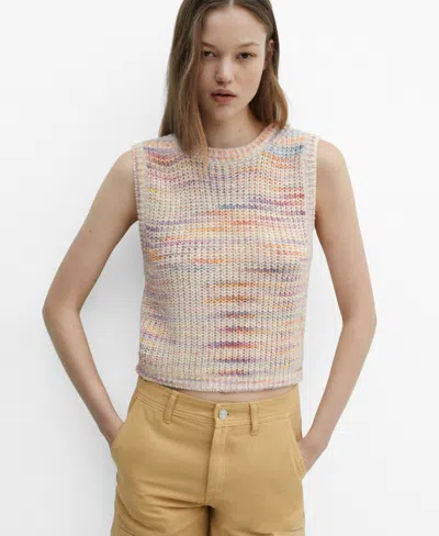 Mango Women's Multi-coloured Knitted Vest In Light Beige