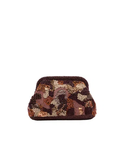 Mango Women's Multicolor Beaded Clutch Bag In Chocolate