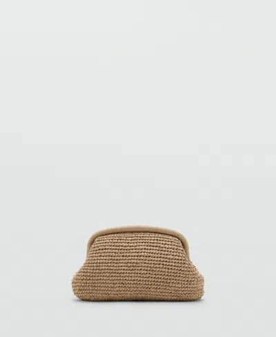 Mango Natural Fiber Frame Clutch In Brown