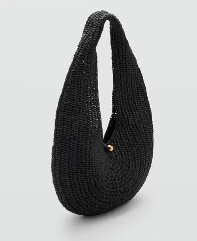 Mango Women's Natural Fiber Oval Shoulder Bag In Black