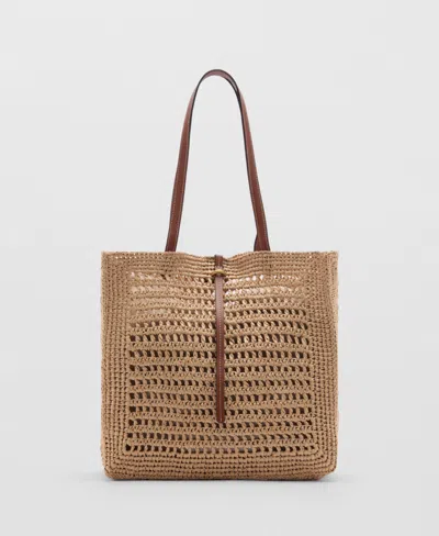 Mango Women's Natural Fiber Shopper Bag In Leather