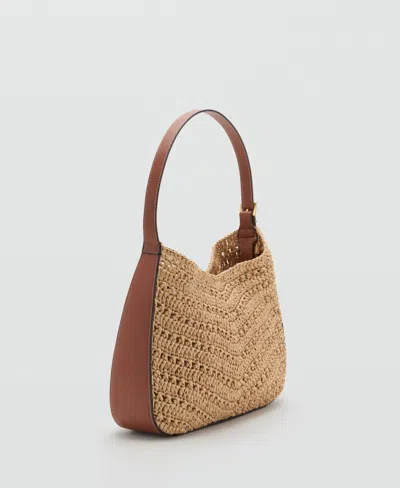 Mango Women's Natural Fiber Shoulder Bag In Brown
