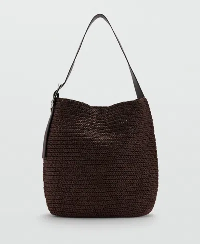 Mango Women's Natural-fiber Buckle Detail Shopper Bag In Dark Brown