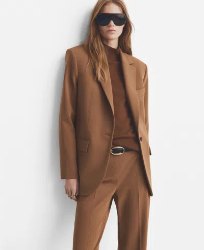 MANGO WOMEN'S NOTCH LAPEL POCKETS STRAIGHT SUIT BLAZER