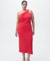 Mango One Shoulder Draped Dress In Red