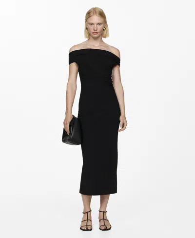 Mango Women's Off-the-shoulder Draped Dress In Black