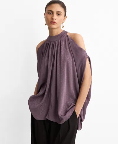 Mango Off-shoulder Top Purple In Brown