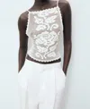 Mango Floral Open Stitch Strappy Back Top In White
