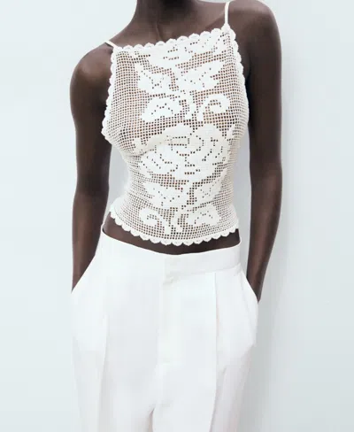Mango Women's Open Back Crochet Top In White