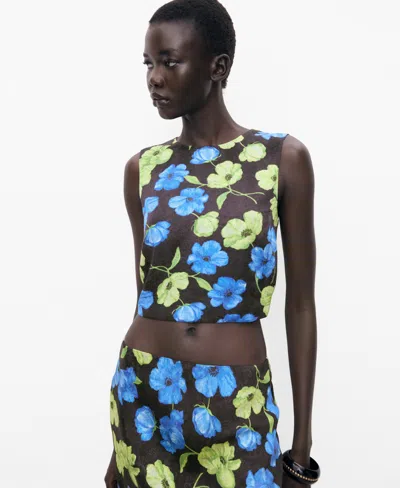 Mango Open Back Floral Top In Black