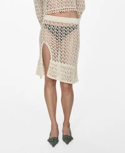 Mango Crochet Skirt With Opening Off White In Natural White