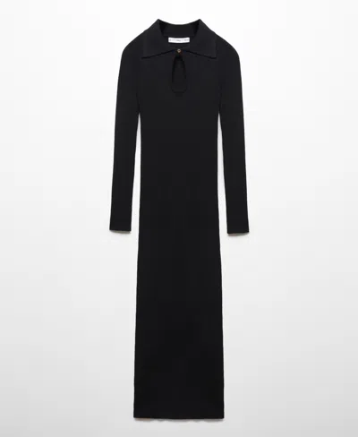 Mango Women's Opening Detail Ribbed Knit Dress In Black