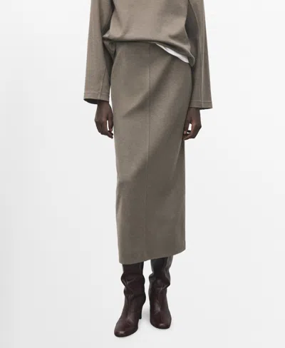 Mango Opening Pencil Skirt Medium Brown In Gray