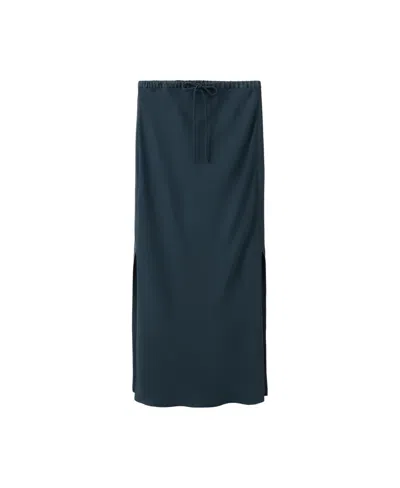Mango Women's Openings Elastic Waist Midi Side-slit Skirt In Navy