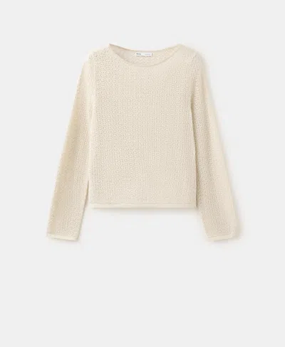 Mango Open Knit Crewneck Sweater In Neutral