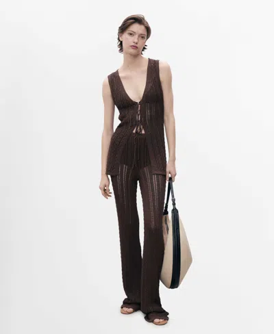 Mango Women's Openwork Bow Closure Knit Vest In Brown