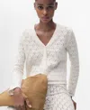 Mango Pointelle Stitch Cotton Blend Cardigan