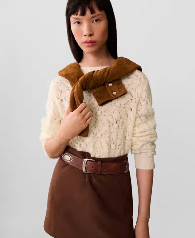 Mango Women's Openwork Detail Knitted Sweater In Ecru