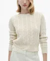 Mango Cable Knit Openwork Sweater In Ecru