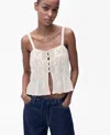 Mango Combined Top With Openwork Details Ecru In Blue