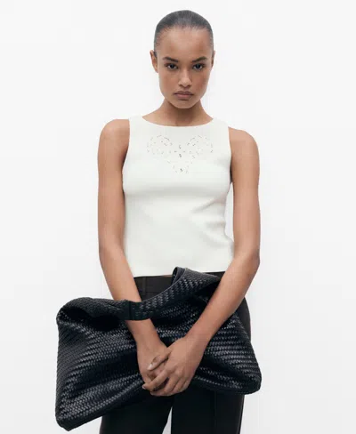 Mango Women's Openwork Details Embroidered Top In White