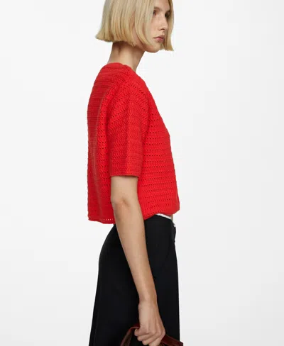 Mango Women's Openwork Details Knitted Jumper In Coral Red