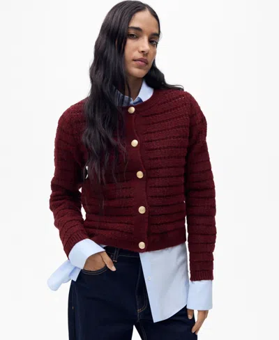 Mango Women's Openwork Details Knitted Sweater In Wine
