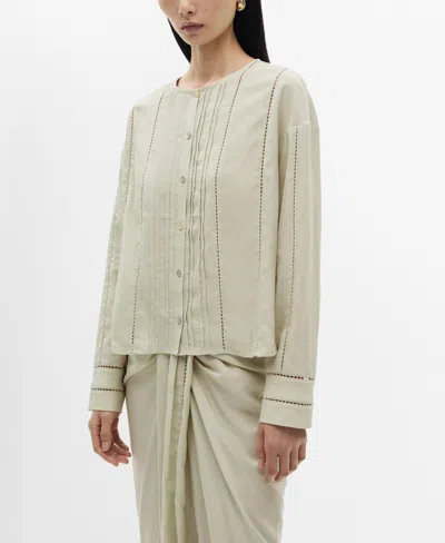 Mango Women's Openwork Details Lyocell Blouse In Aqua Green