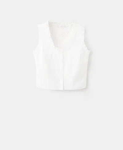 Mango Women's Openwork Embroidery Cotton Blouse In White