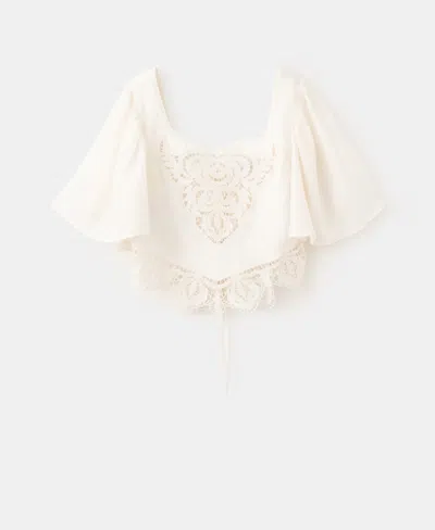 Mango Women's Openwork Embroidery Cropped Blouse In White