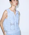 Mango Knit Vest With Openwork Embroidery In Blue