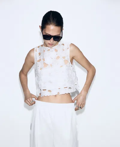 Mango Women's Openwork Embroidery Top In White