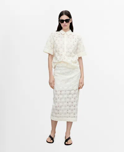 Mango Women's Openwork Floral Textured Shirt In Ecru
