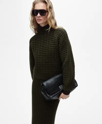 Mango Women's Openwork Knit Sweater In Khaki