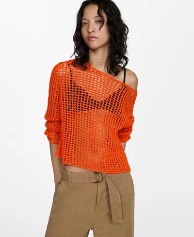 MANGO WOMEN'S OPENWORK KNIT SWEATER