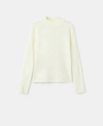 Mango Women's Openwork Knitted Floral Sweater In Ecru