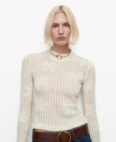 Mango Floral Jacquard Sweater In Neutral
