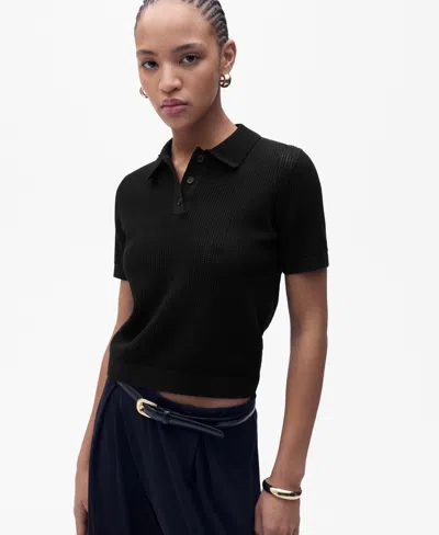 Mango Women's Openwork Knitted Polo-neck Sweater In Black
