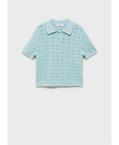Mango Women's Openwork Knitted Polo-neck Sweater In Turquoise
