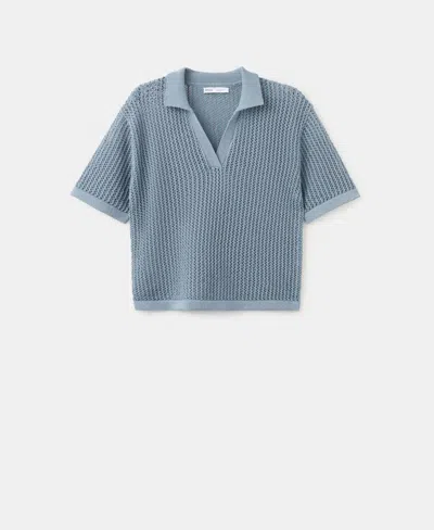 Mango Women's Openwork Knitted Polo-neck Sweater In Blue