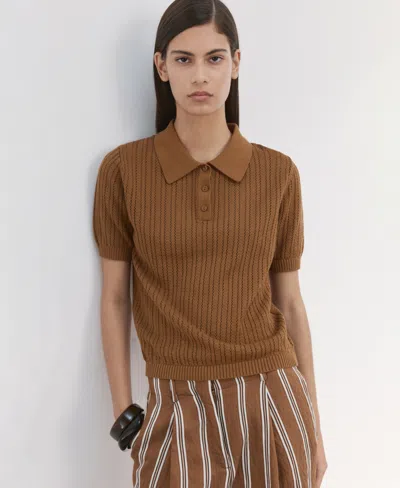 Mango Women's Openwork Knitted Polo-neck Sweater In Brown