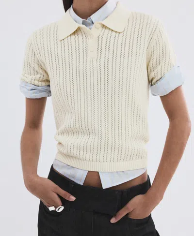 Mango Women's Openwork Knitted Polo-neck Sweater In White