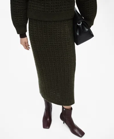 Mango Women's Openwork Knitted Skirt In Khaki