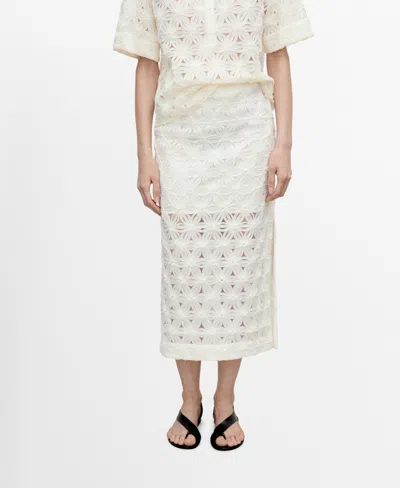 Mango Women's Openwork Textured Floral Skirt In Ecru
