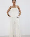 Mango Wide Leg Openwork Embroidered Pants In White